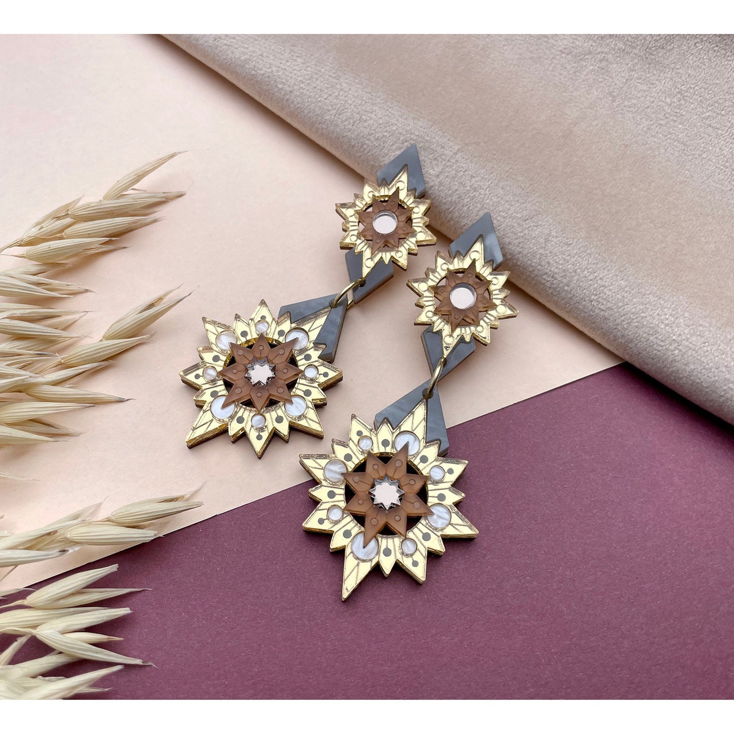 Aurora Star Statement Earrings in Gold and Bronze