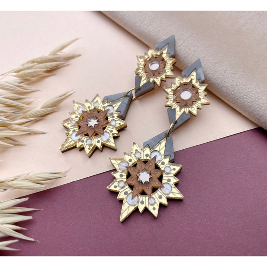 Aurora Star Statement Earrings in Gold and Bronze