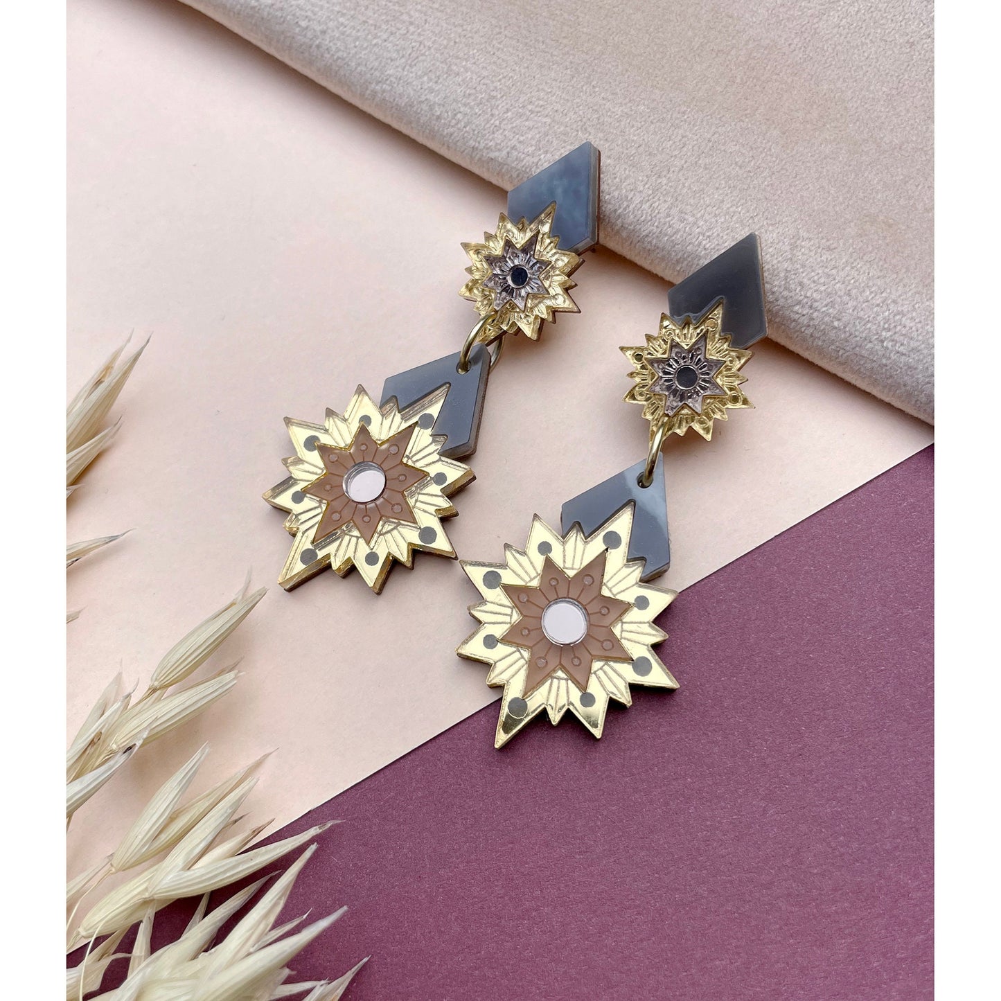 Aurora Star Drop Earrings in Gold and Bronze