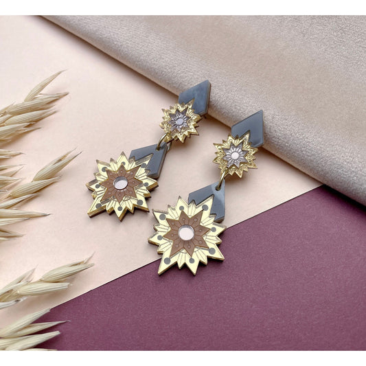 Aurora Star Drop Earrings in Gold and Bronze