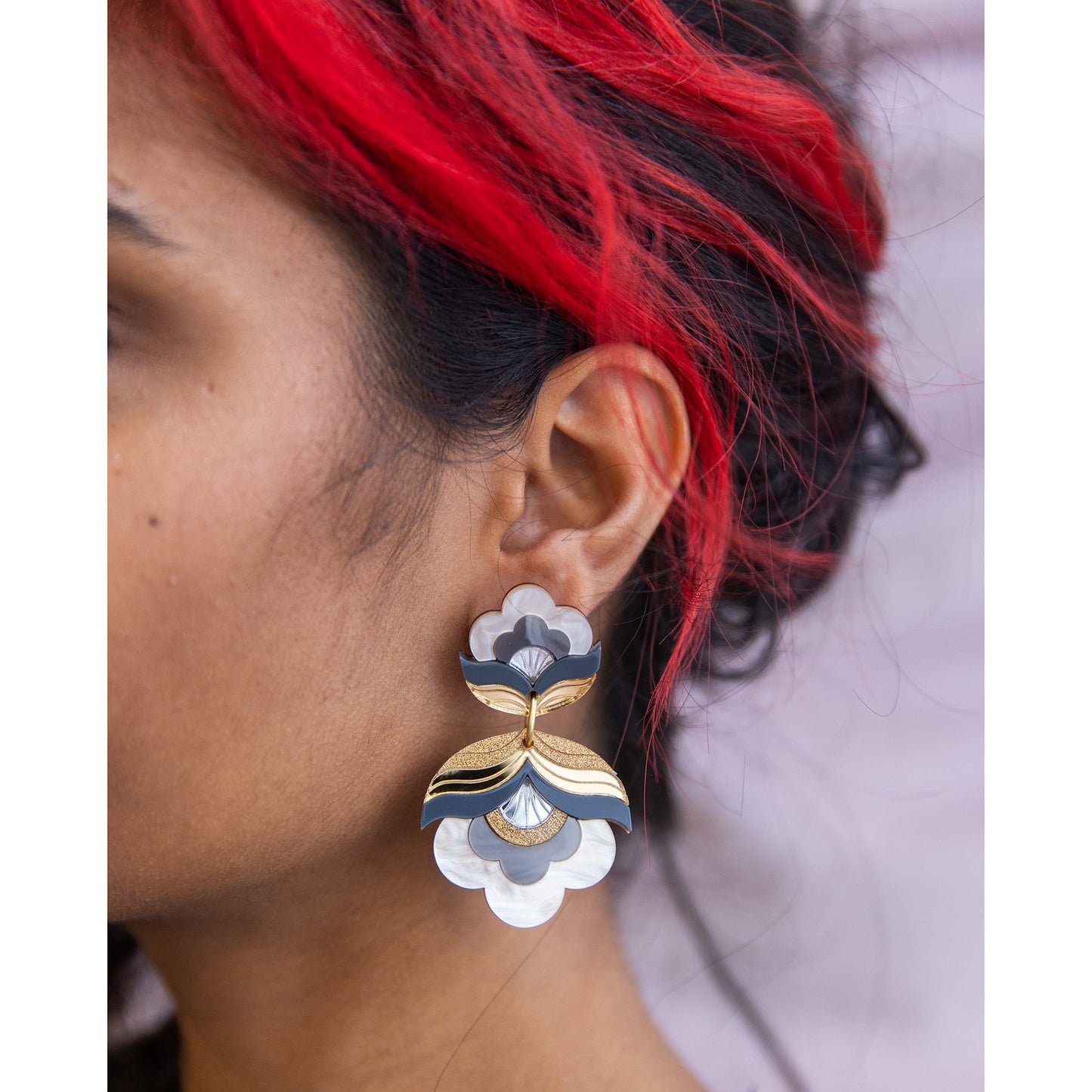 Anna Floral Statement Earrings in Pink Sky