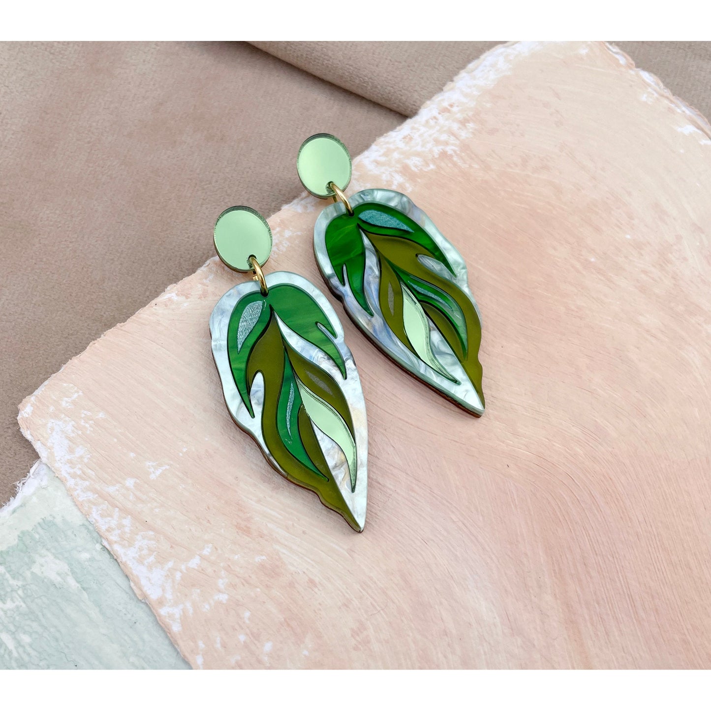 Calathea Leaf Drop Earrings in Green