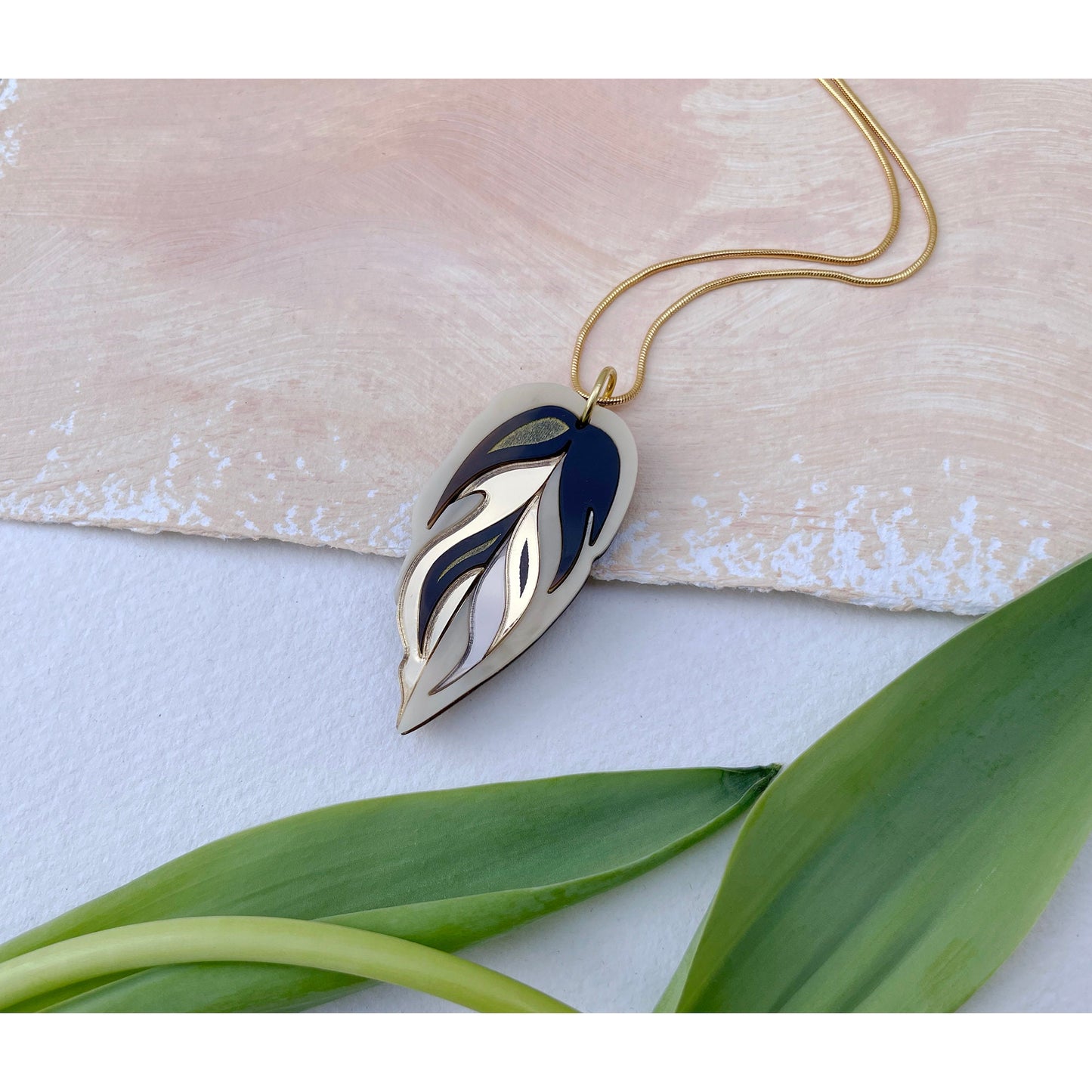 Calathea Leaf Pendant Necklace