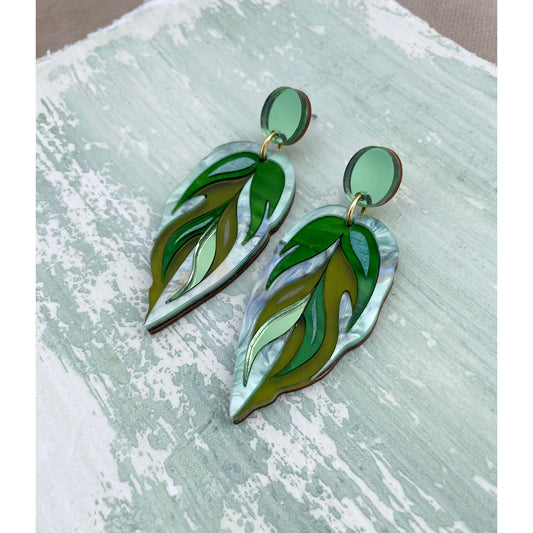 Calathea Leaf Drop Earrings in Green