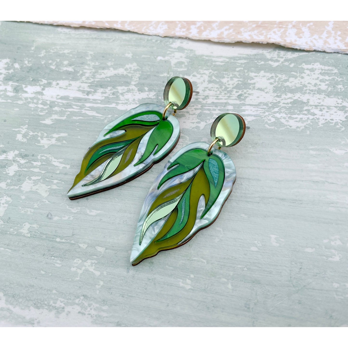 Calathea Leaf Drop Earrings in Green