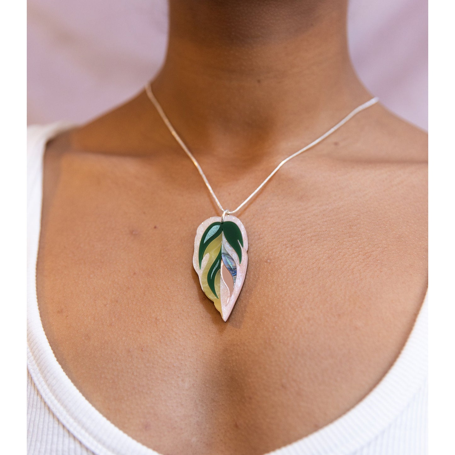 Calathea Leaf Pendant Necklace