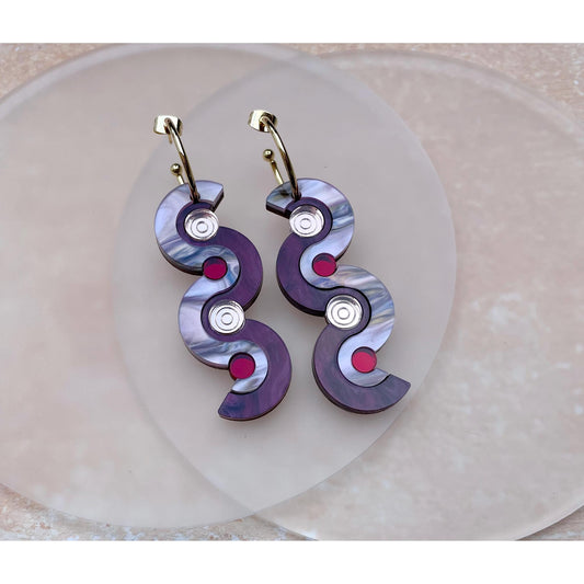 Wiggle Dot Hoop Earrings in Pink and Red Marble