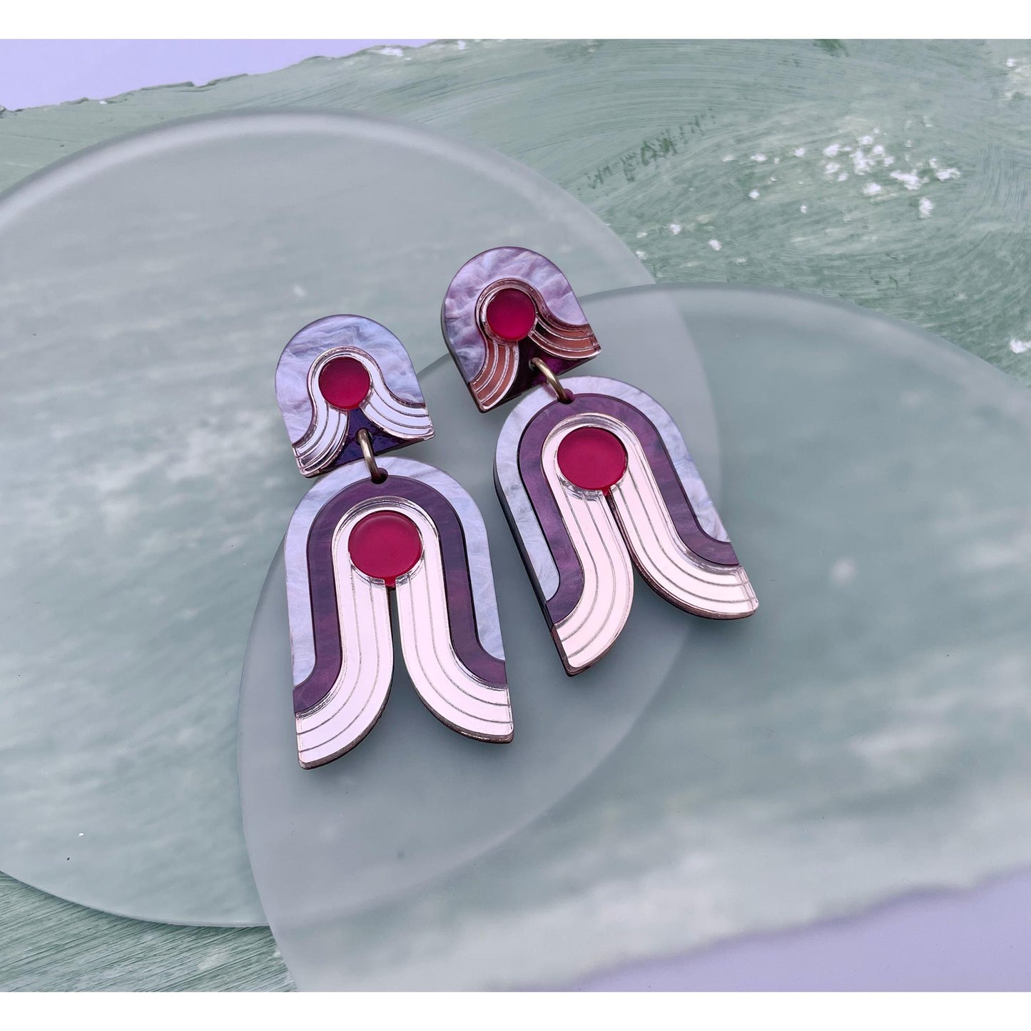 Arch Dot Statement Earrings in Pink