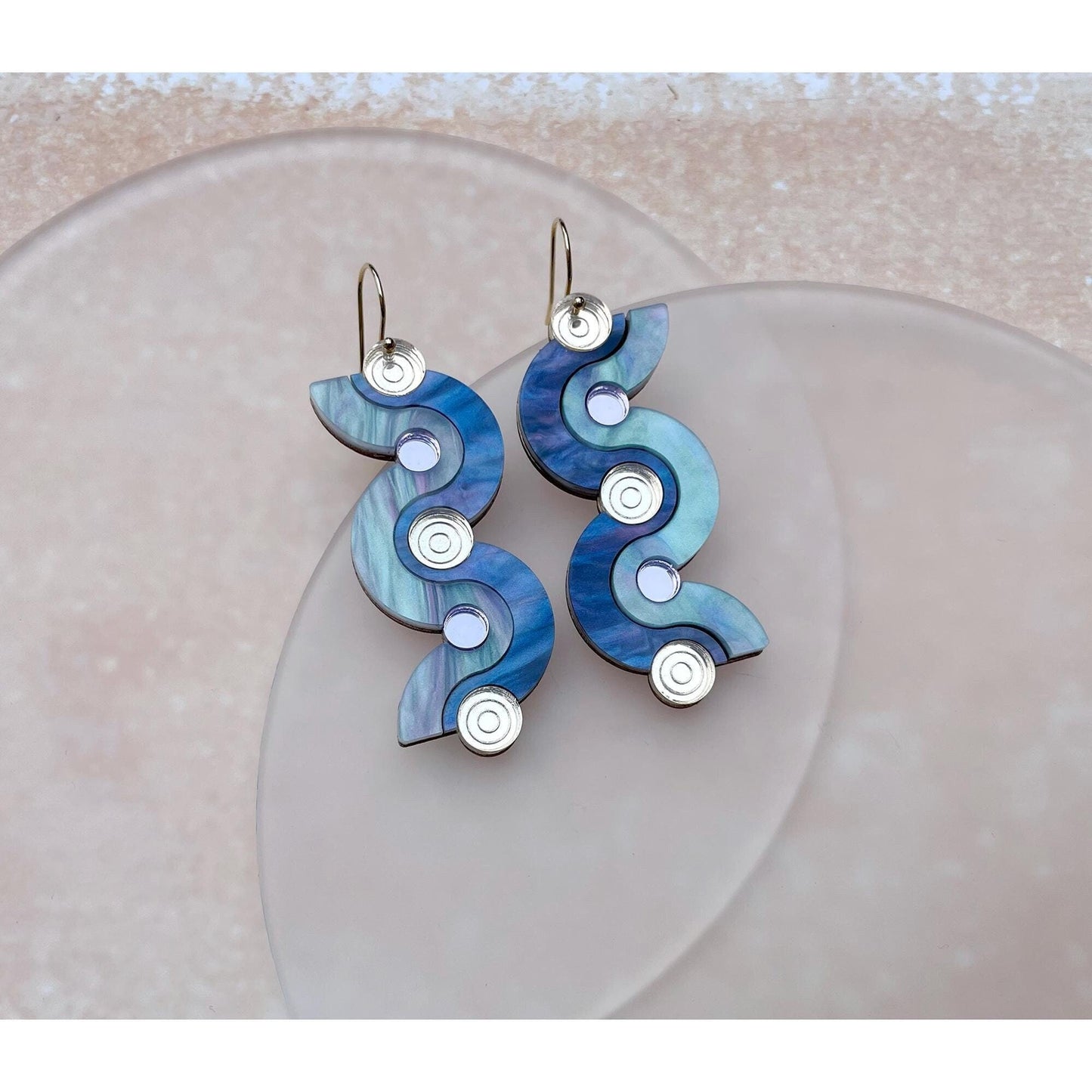 Wiggle Dot Hook Earrings in Blue Marble