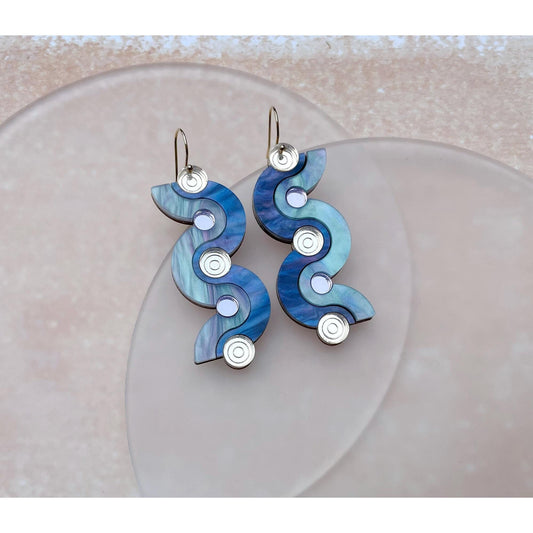 Wiggle Dot Hook Earrings in Blue Marble