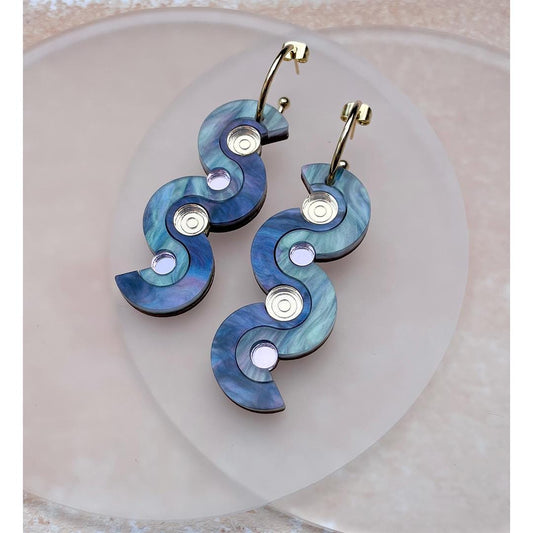 Wiggle Dot Hoop Earrings in Blue Marble