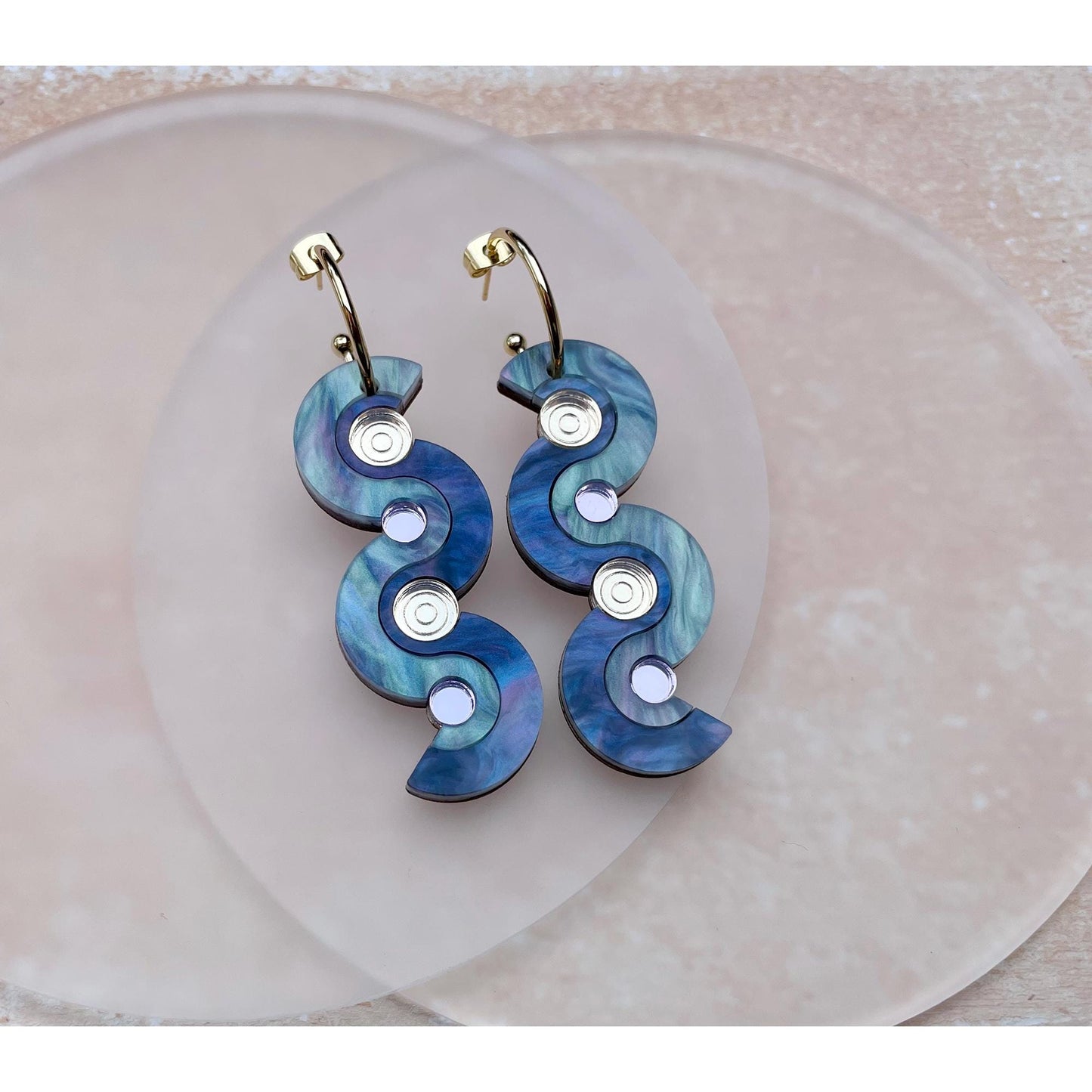 Wiggle Dot Hoop Earrings in Blue Marble