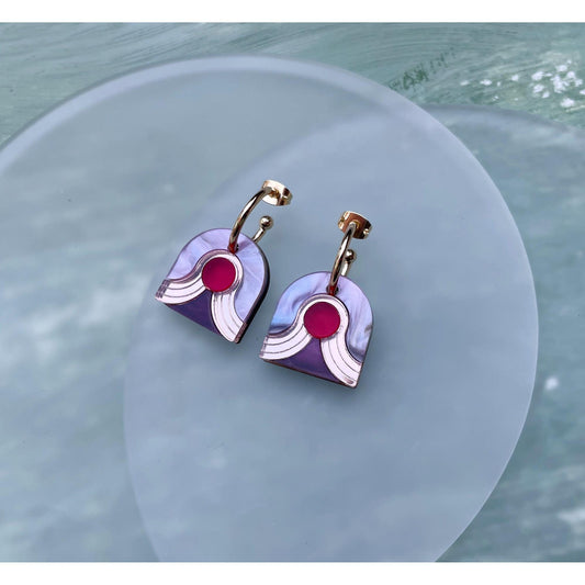 Arch Dot Hoop Earrings in Pink Marble