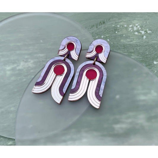 Arch Dot Statement Earrings in Pink