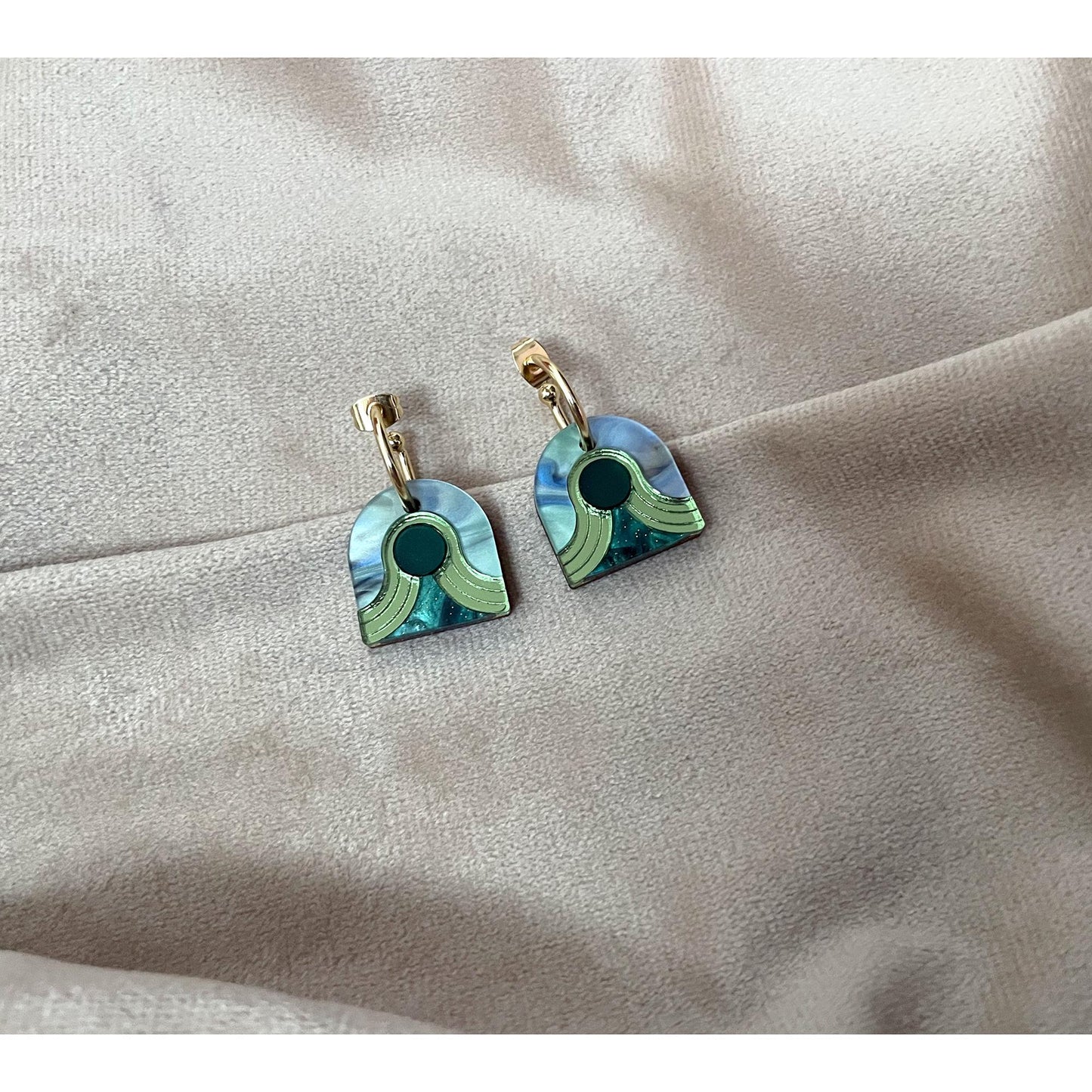 Arch Dot Hoop Earrings in Emerald Green