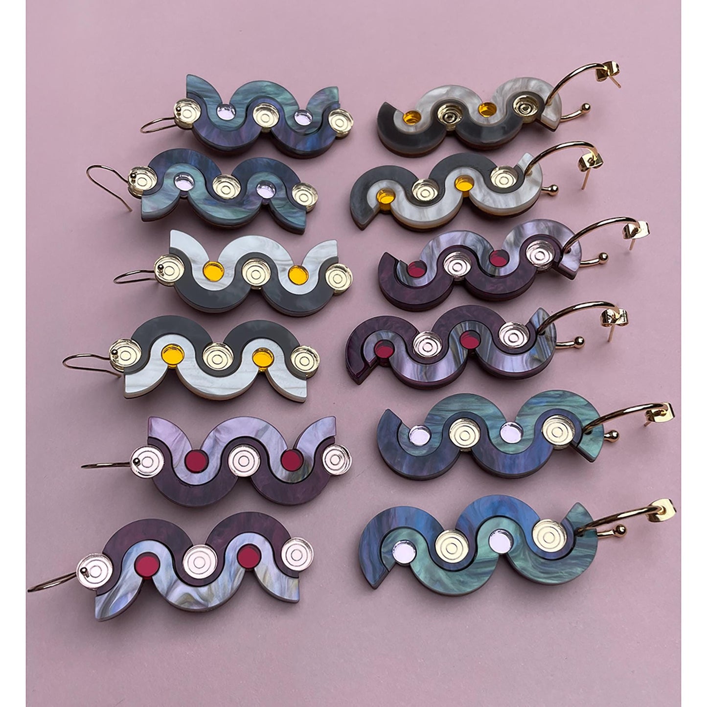 Wiggle Dot Hook Earrings in Blue Marble