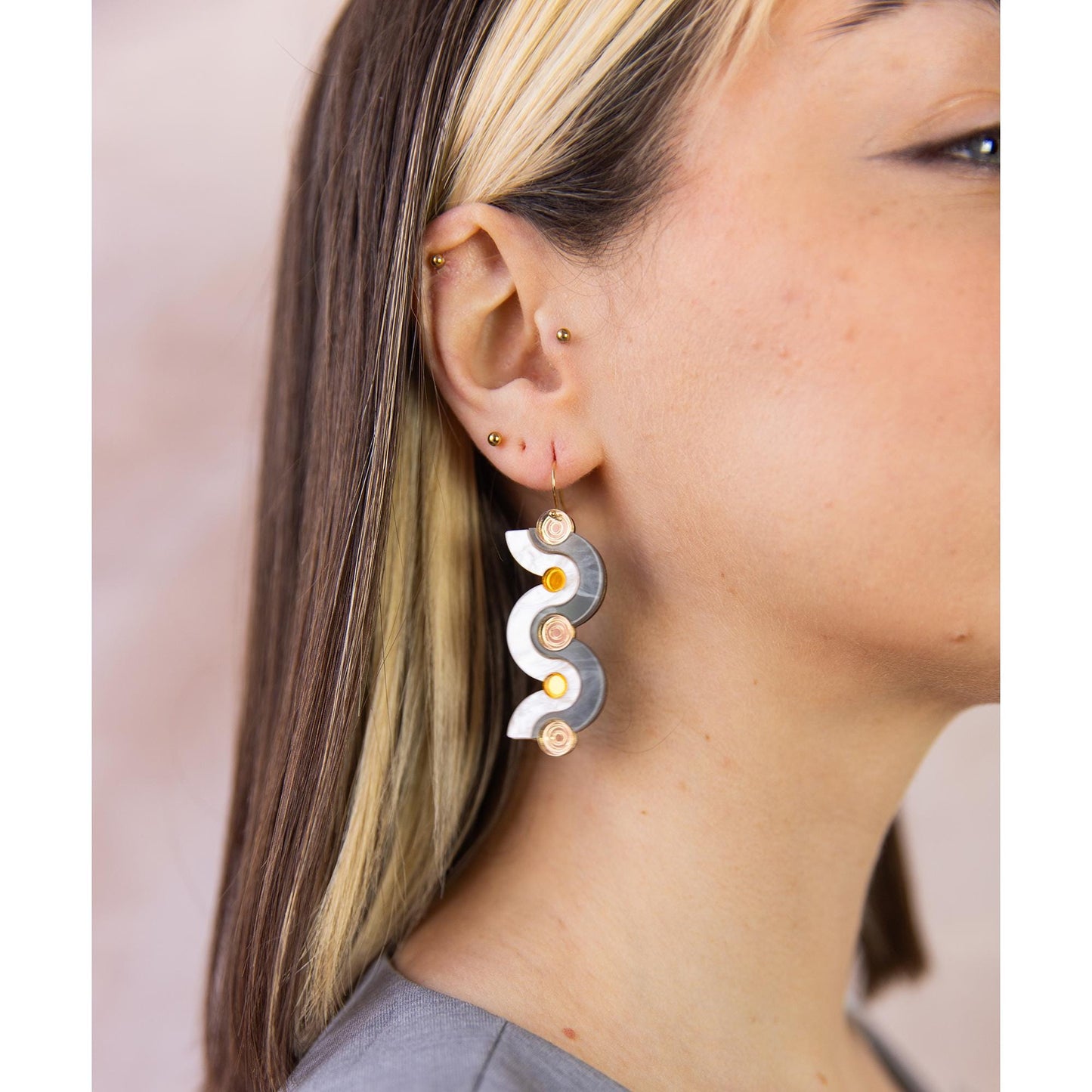 Wiggle Dot Hook Earrings in Blue Marble