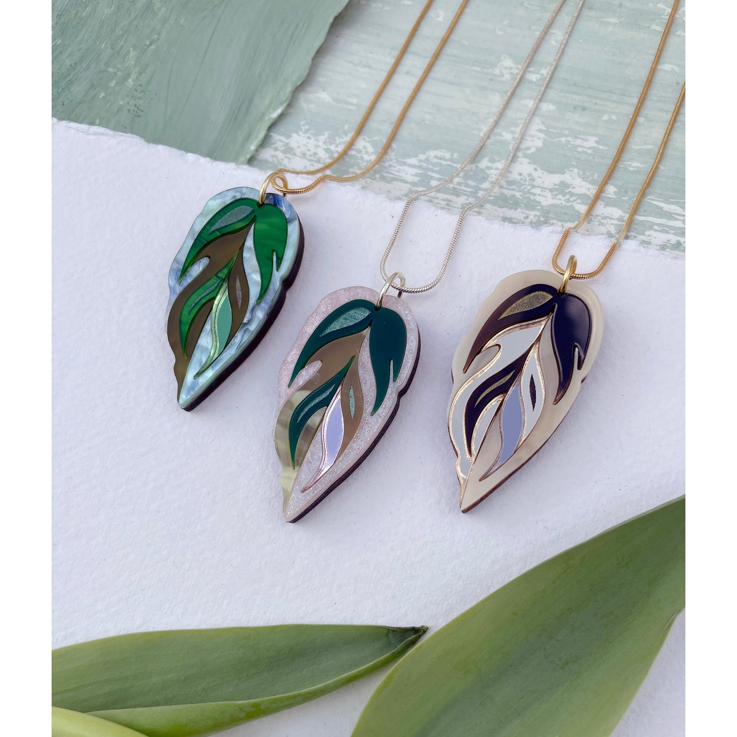 Calathea Leaf Pendant Necklace