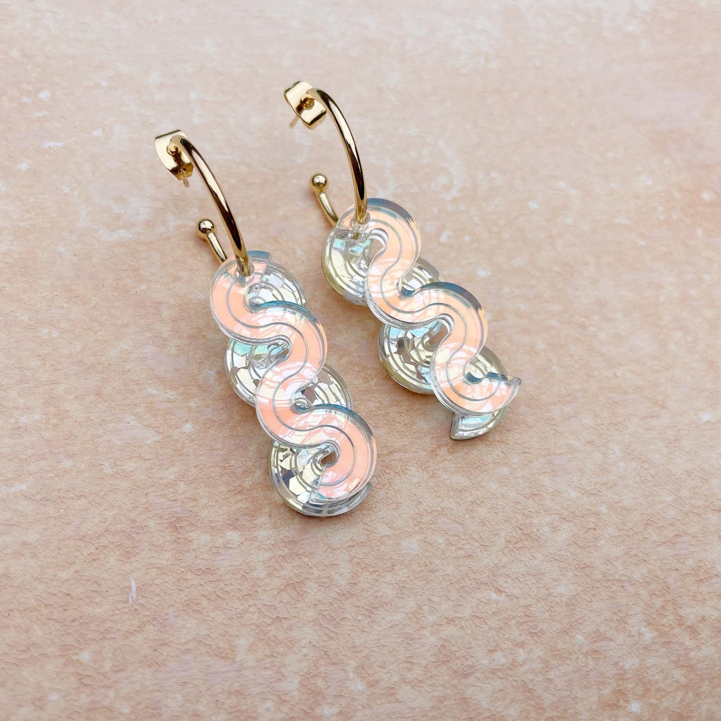 Wiggle Layer Hoop Earrings in Gold Glitter & Iridescent