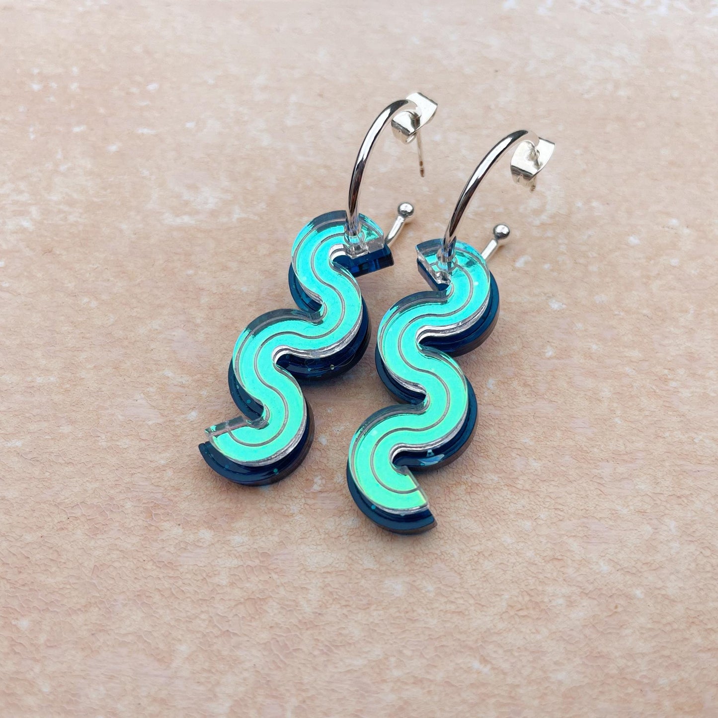Wiggle Layer Hoop Earrings in Blue and Iridescent