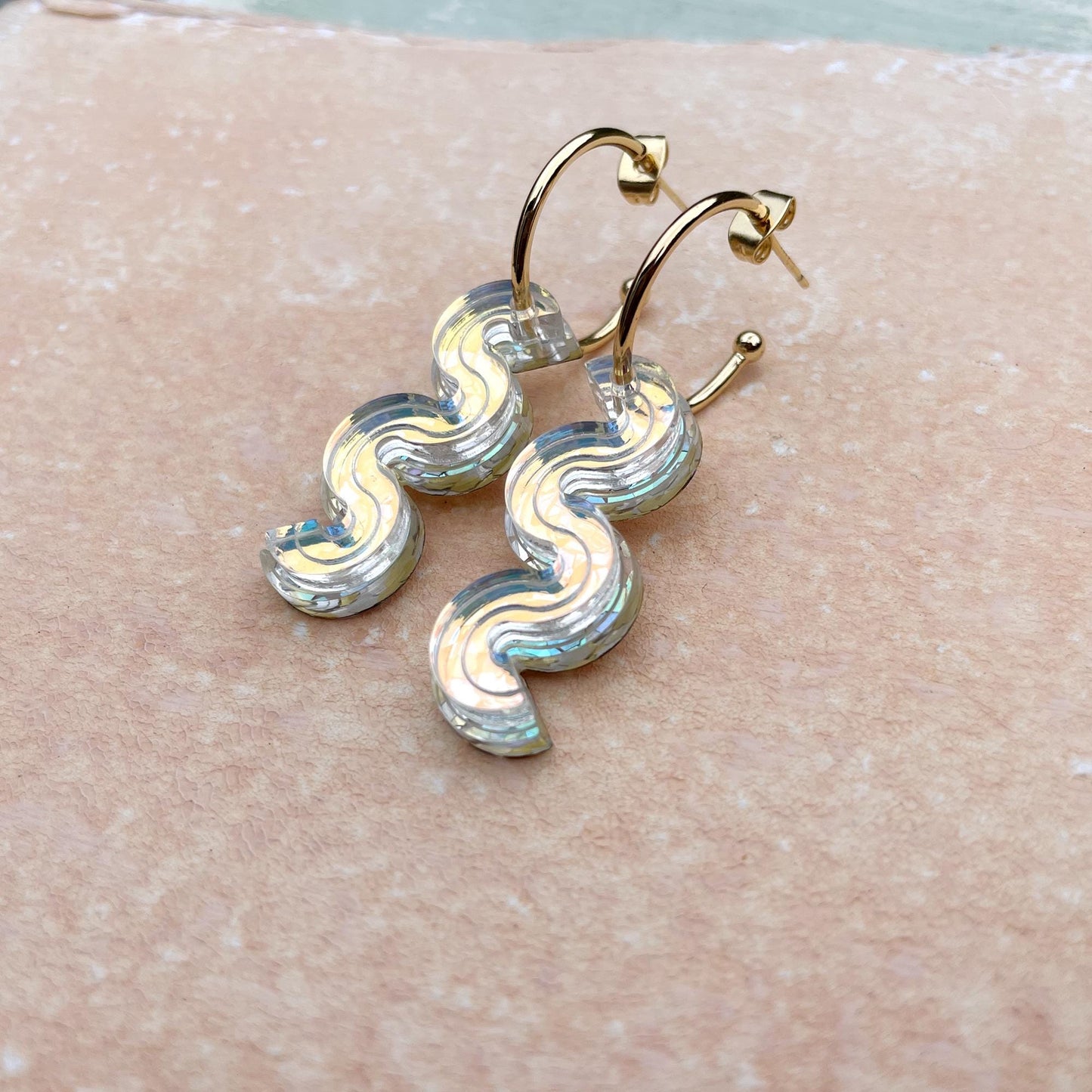 Wiggle Layer Hoop Earrings in Gold Glitter & Iridescent