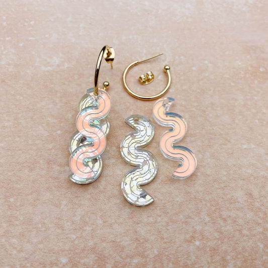 Wiggle Layer Hoop Earrings in Gold Glitter & Iridescent