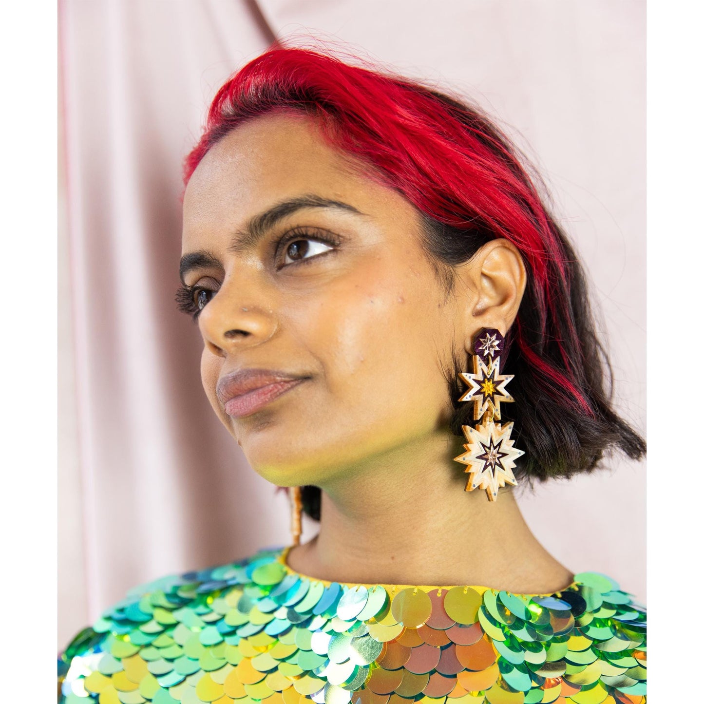 Seren Celestial Triple Star Earrings in Butterscotch