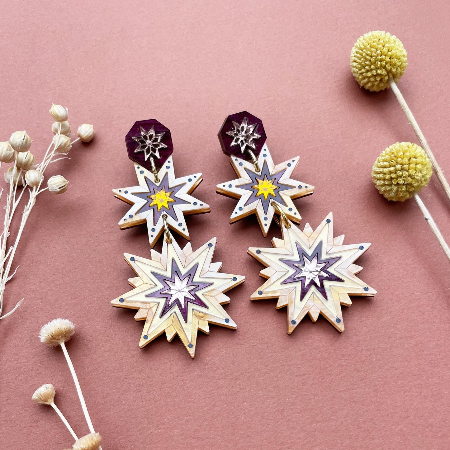 Seren Celestial Triple Star Earrings in Butterscotch