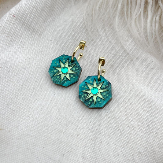 Seren Geo Star Hoop Earrings in Emerald