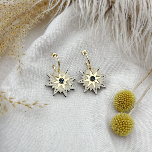 Seren Star Hoop Earrings in Gold Pearl