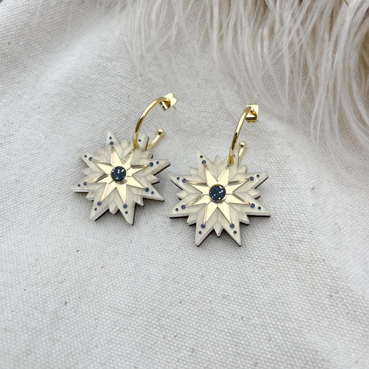 Seren Star Hoop Earrings in Gold Pearl