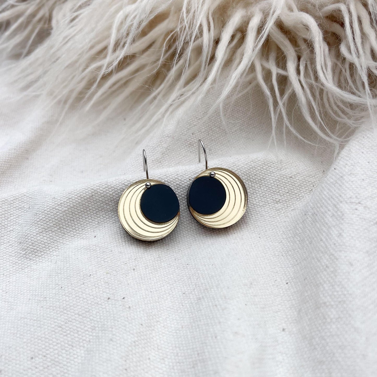 Crescent Moon Circle Drop Earrings