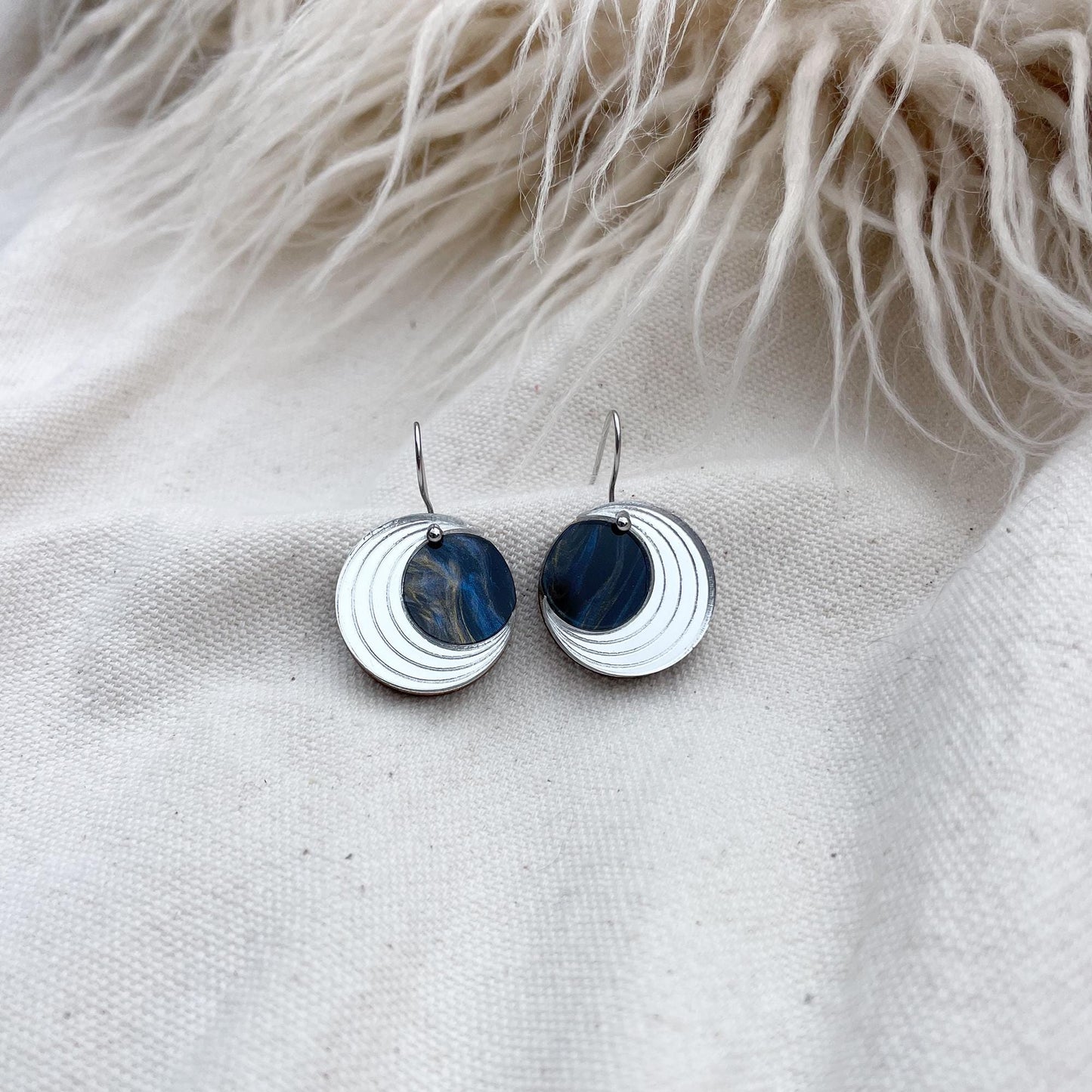 Crescent Moon Circle Drop Earrings