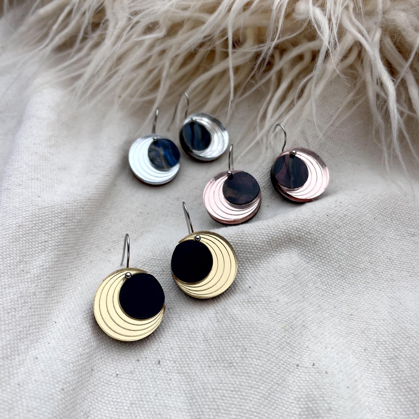 Crescent Moon Circle Drop Earrings