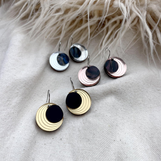 Crescent Moon Circle Drop Earrings