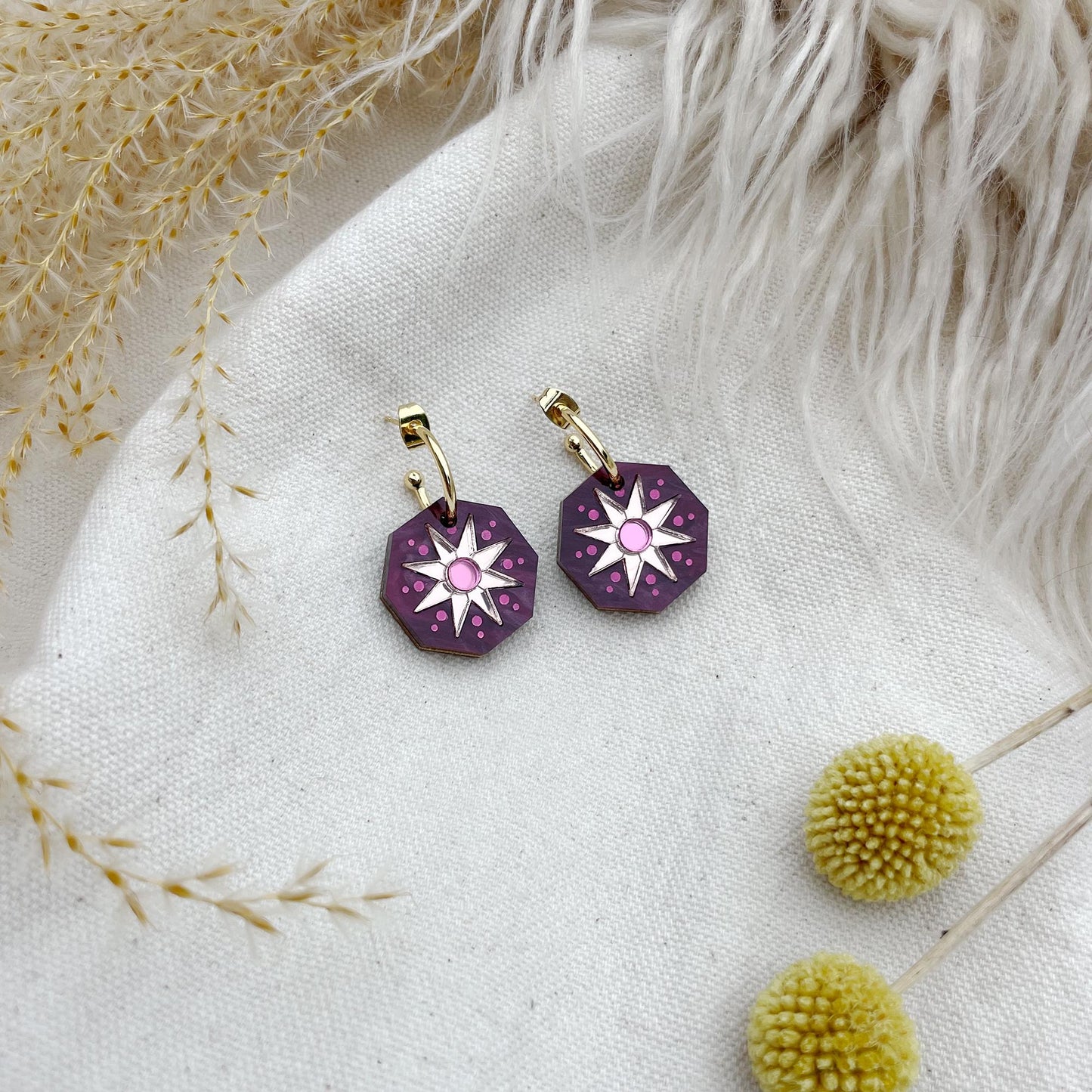 Seren Geo Star Hoop Earrings in Wine