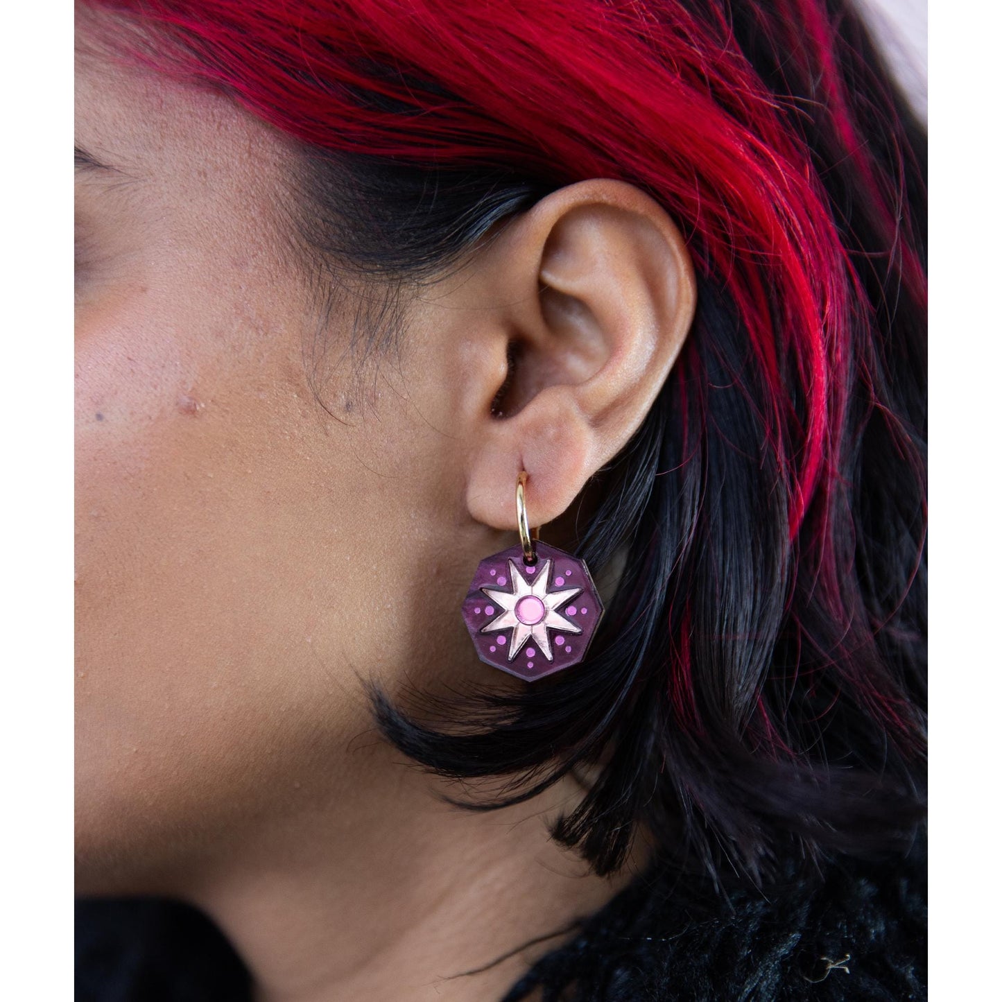 Seren Geo Star Hoop Earrings in Black Sparkle