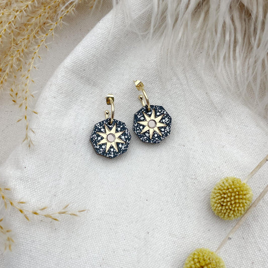 Seren Geo Star Hoop Earrings in Black Sparkle
