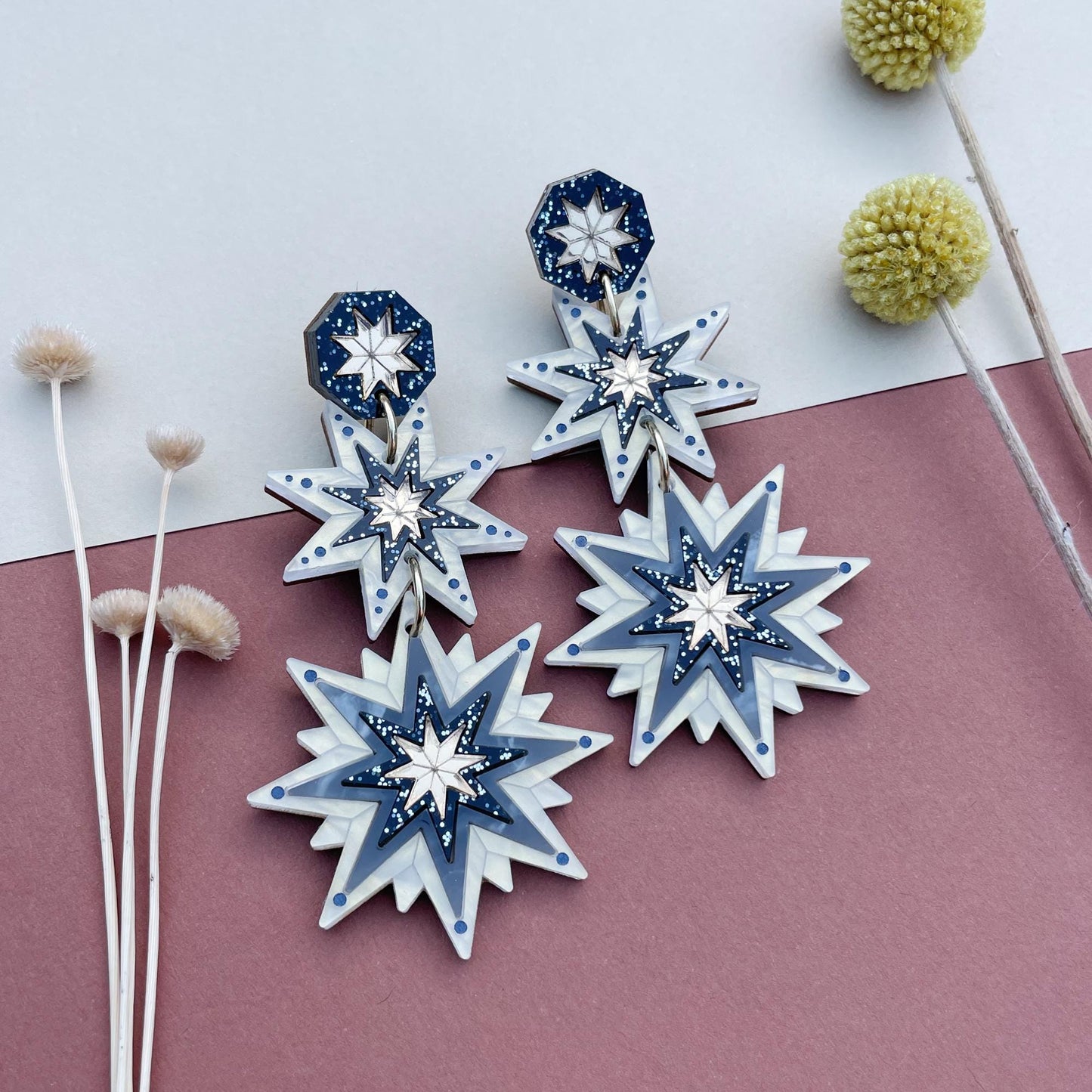 Seren Celestial Triple Statement Earrings in Moonlight Sparkle