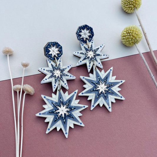 Seren Celestial Triple Statement Earrings in Moonlight Sparkle