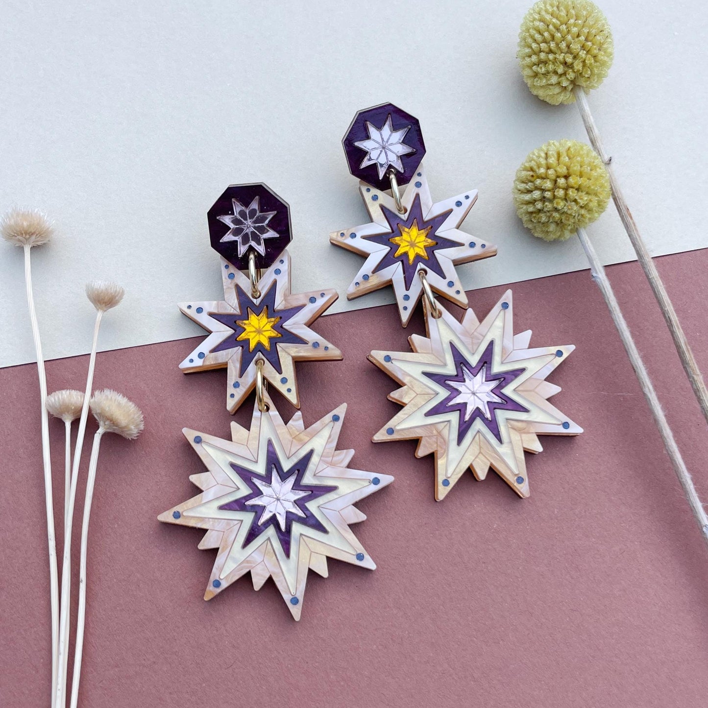 Seren Celestial Triple Star Earrings in Butterscotch
