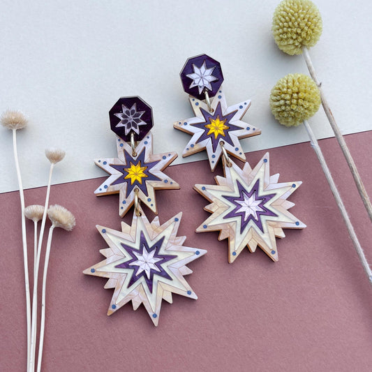 Seren Celestial Triple Star Earrings in Butterscotch