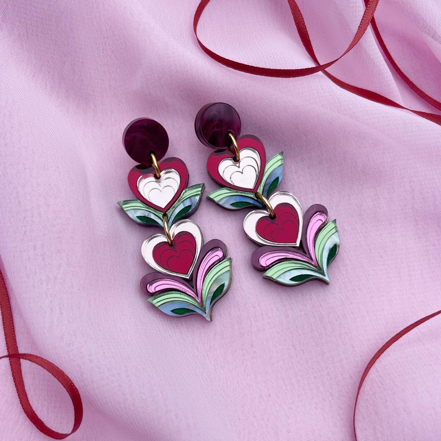 Leafy Heart Statement Earrings