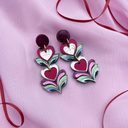 Leafy Heart Statement Earrings