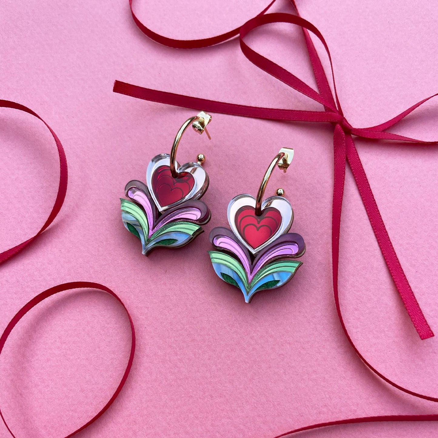 Leafy Flower Heart Hoops