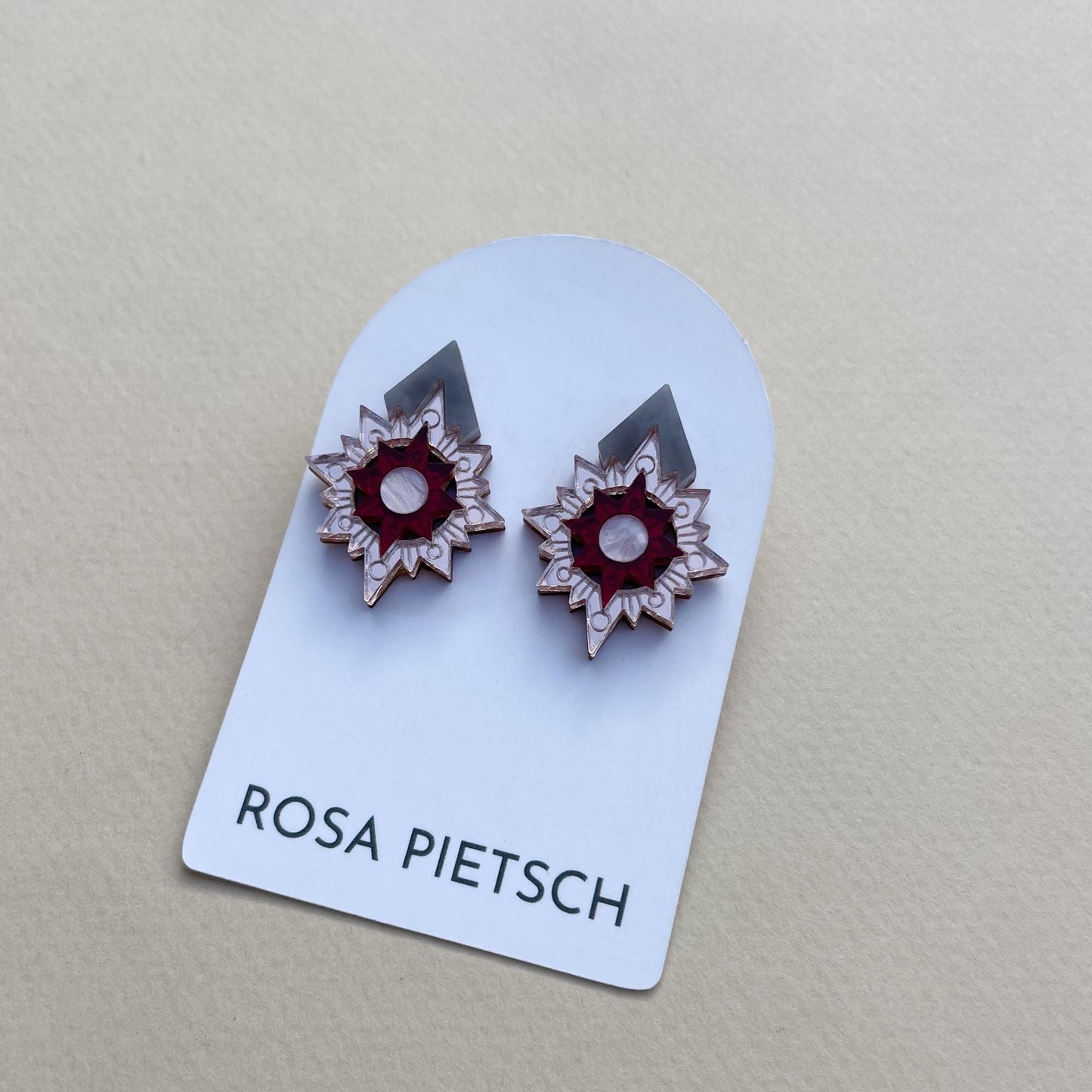 SAMPLE: Aurora Statement Stud Earrings in Slate Marble, Rose and Red Mirror