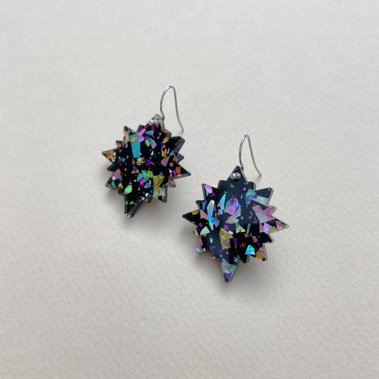 SAMPLE: Glitter Star Hook Earrings - Black & Rainbow