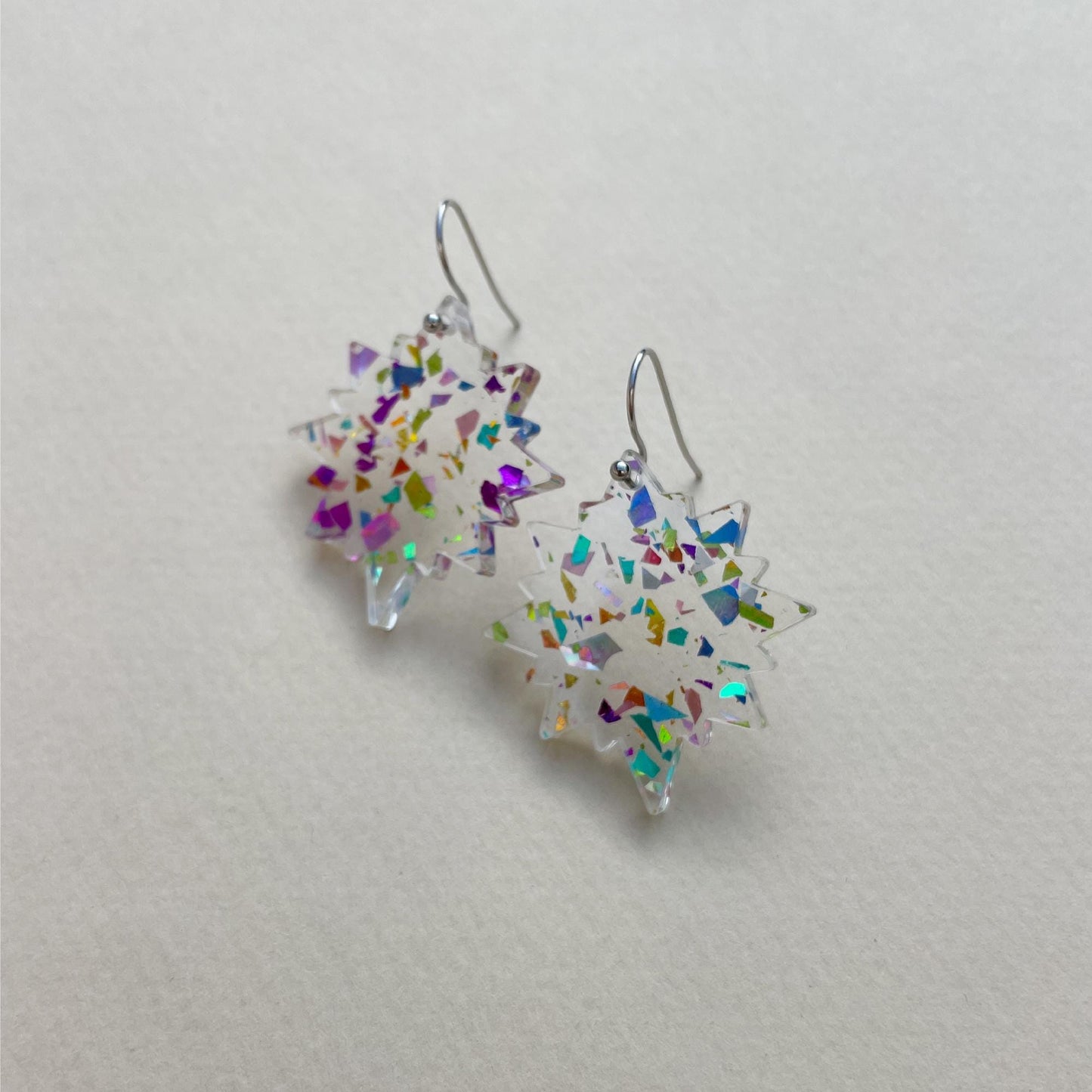 SAMPLE: Glitter Star Hook Earrings - Clear & Rainbow
