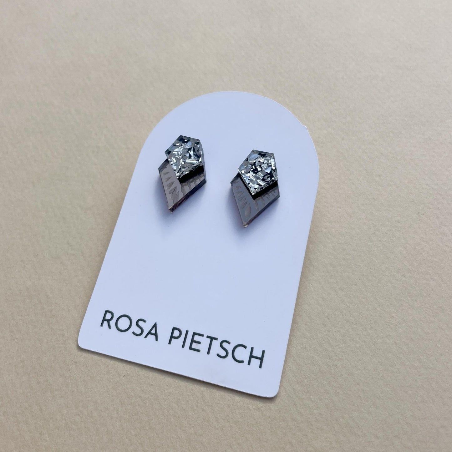 STOCK CLEARANCE: Glitter Layer Etched Pentagon Studs in Bronze and Silver