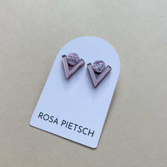 STOCK CLEARANCE: Dot Chevron Studs in Rose Mirror and Glitter